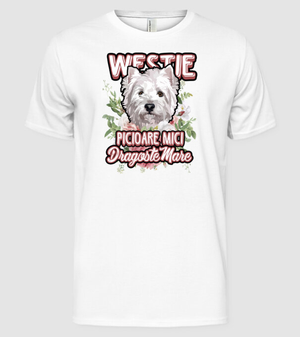 Westie picioare mici dragoste mare model alb pe tricou