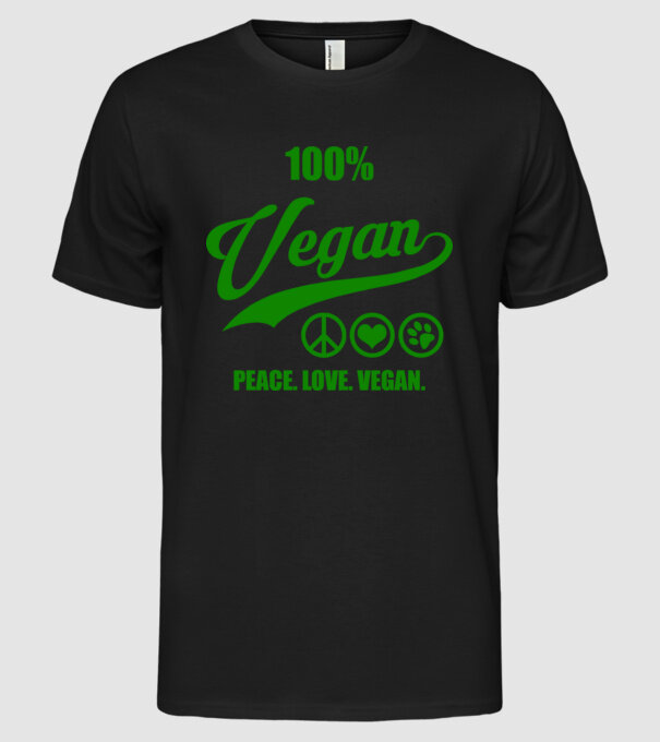 100% vegan model negru pe tricou