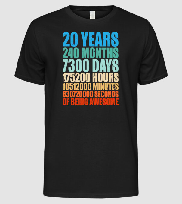 20 years of being awesome model negru pe tricou