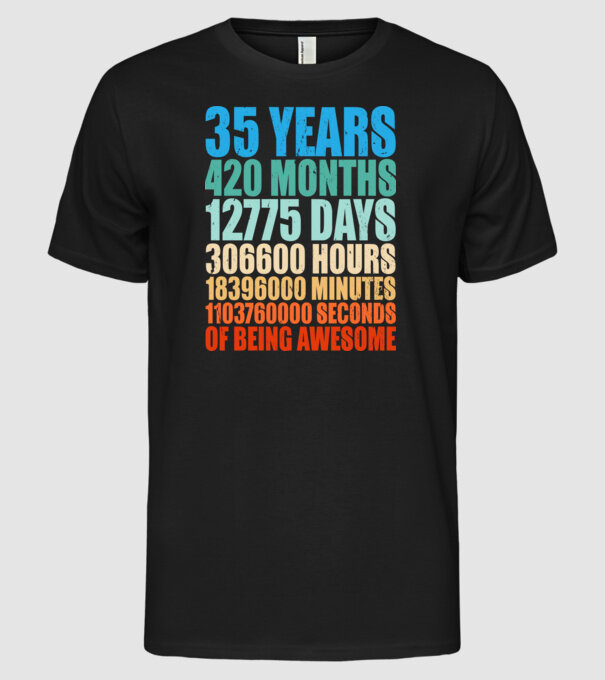 35 years of being awesome model negru pe tricou