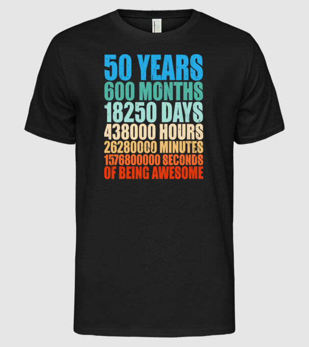 50 years of being awesome model negru pe tricou