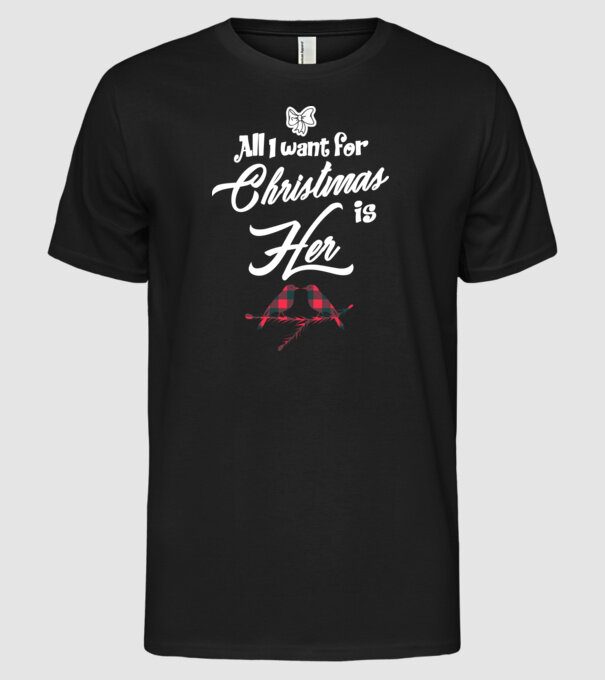 All i want for Christmas is Her model negru pe tricou