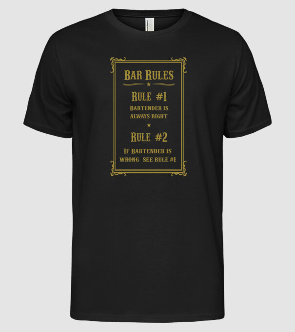 Bar rules model negru pe tricou