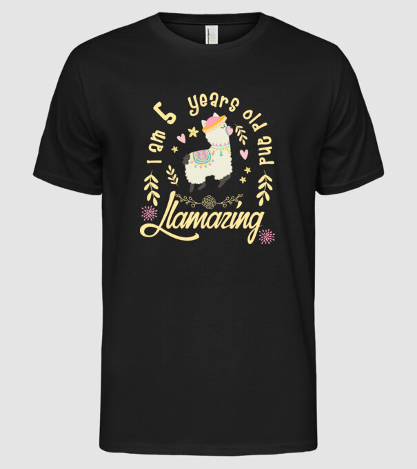 Birthday Llamazing 5 years old model negru pe tricou
