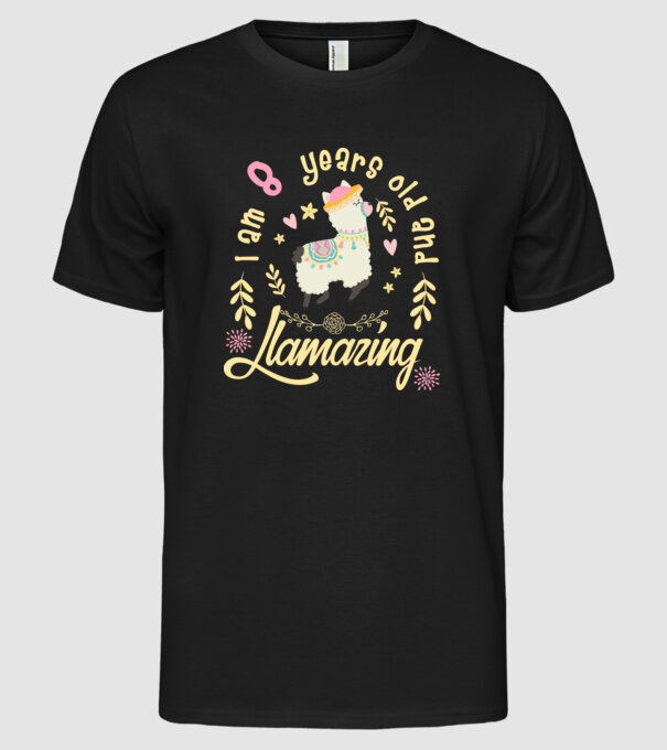 Birthday Llamazing 8 years old model negru pe tricou