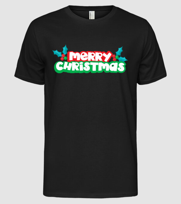 Text Crăciun Fericit model negru pe tricou