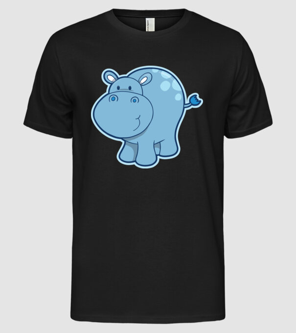 Cartoon hippo model negru pe tricou