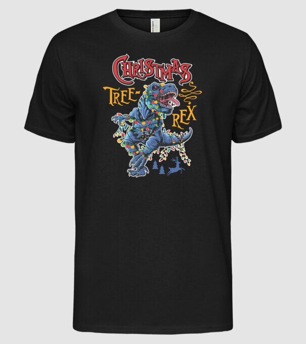 Christmas tree rex model negru pe tricou