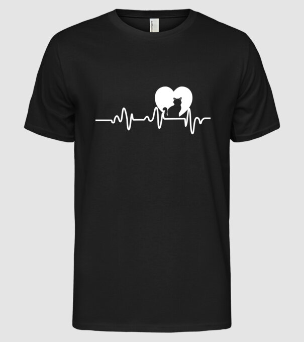 pisică heartbeat model negru pe tricou