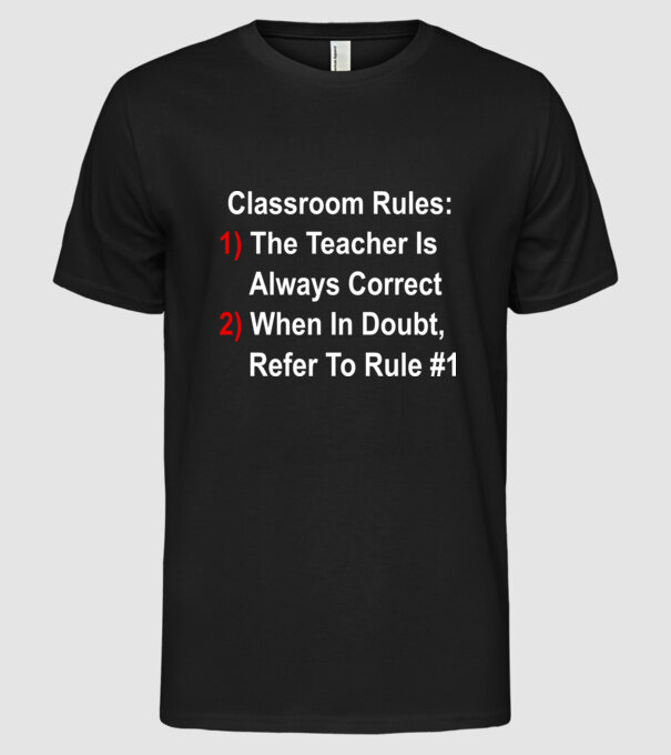 Classroom rules model negru pe tricou