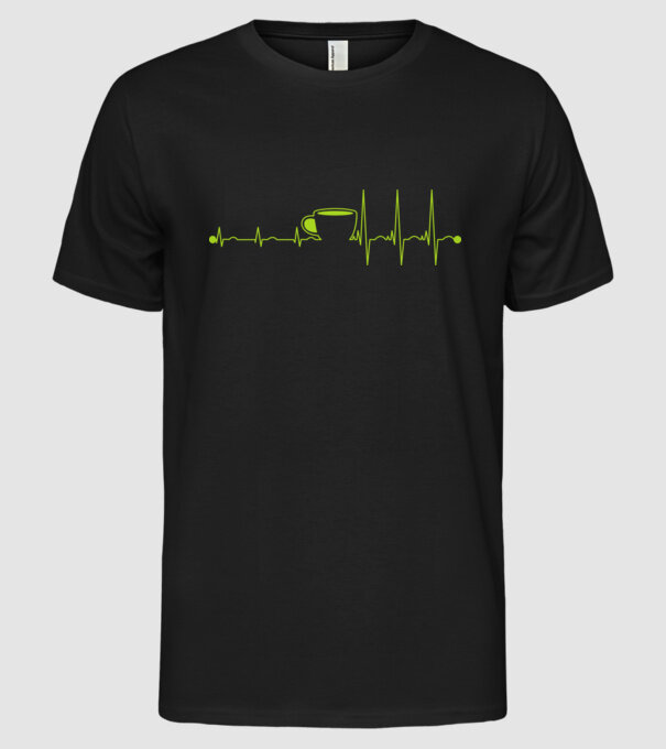 Coffee heartbeat model negru pe tricou