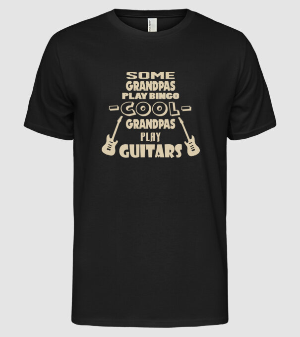 Cool grandpas play guitar model negru pe tricou