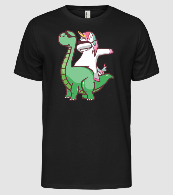 Dinozaur dabunicorn model negru pe tricou
