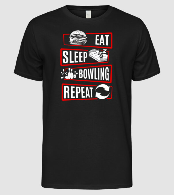 Eat sleep bowling repeat model negru pe tricou