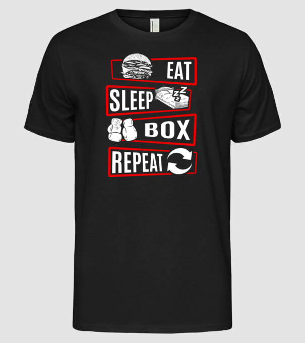 Eat sleep box repeat model negru pe tricou