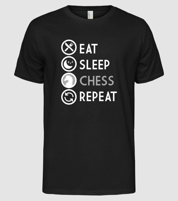 eat sleep chess model negru pe tricou