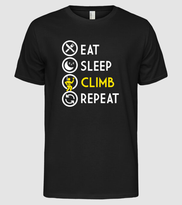 Eat sleep climb model negru pe tricou