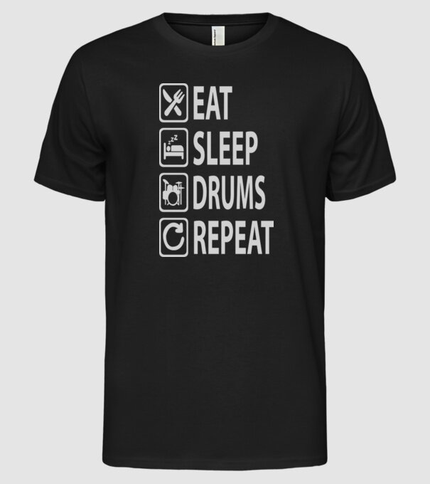 Eat Sleep Drum Repeat model negru pe tricou