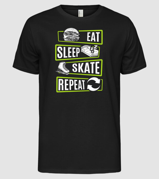 Eat sleep repeat patinaj V2 model negru pe tricou