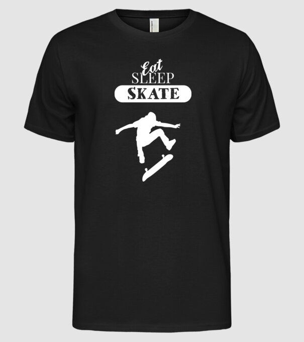 Eat sleep skate man model negru pe tricou