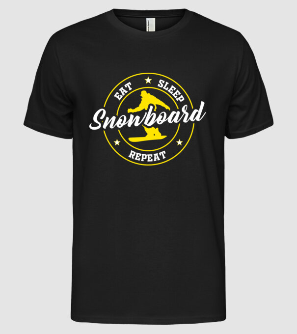 eat sleep snowboard model negru pe tricou