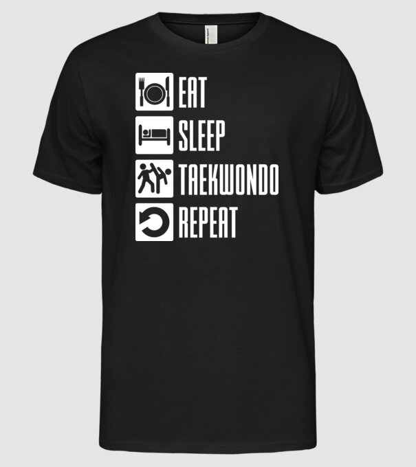 Eat sleep taekwondo model negru pe tricou