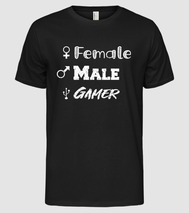 Female Male Gamer model negru pe tricou