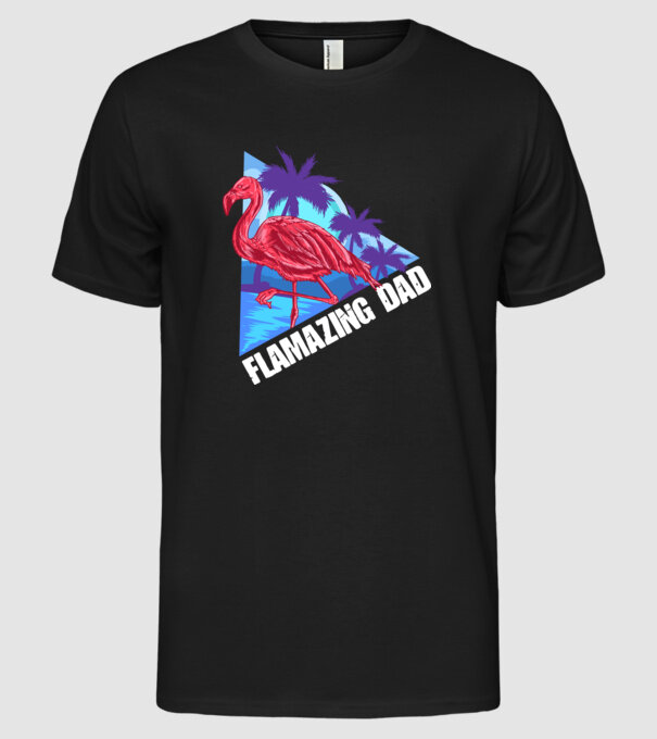 Flamingo dad model negru pe tricou