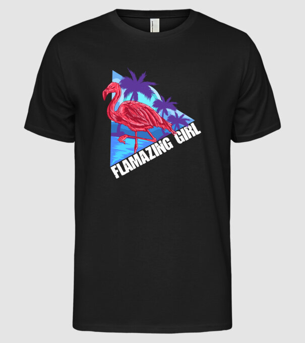 Flamingo girl model negru pe tricou