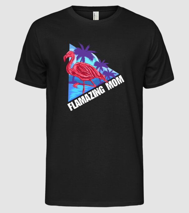 Flamingo mom model negru pe tricou