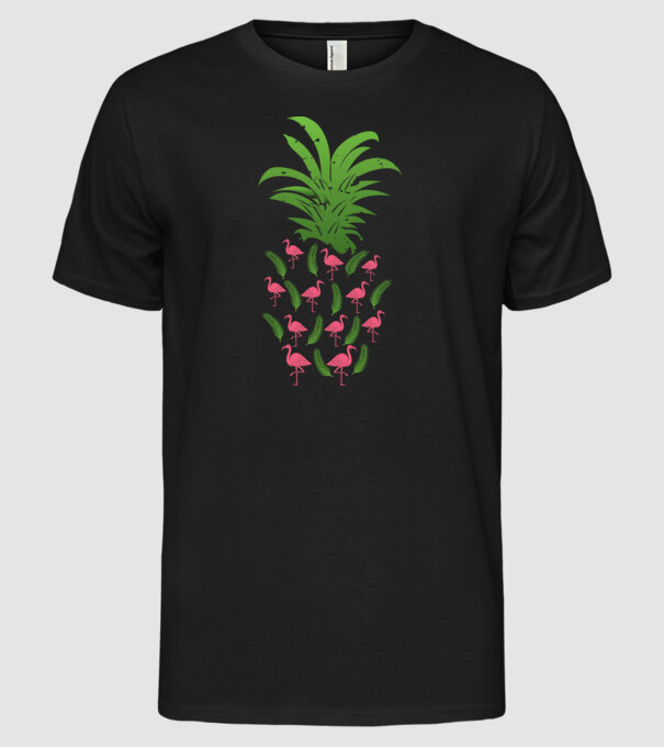 Flamingo ananas model negru pe tricou