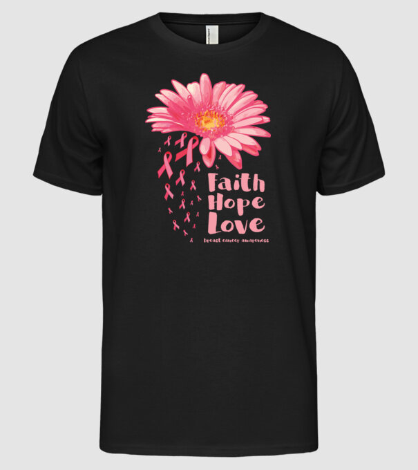 Gerbera faith hope love model negru pe tricou