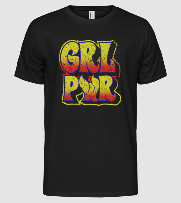 Girl Power retro model negru pe tricou