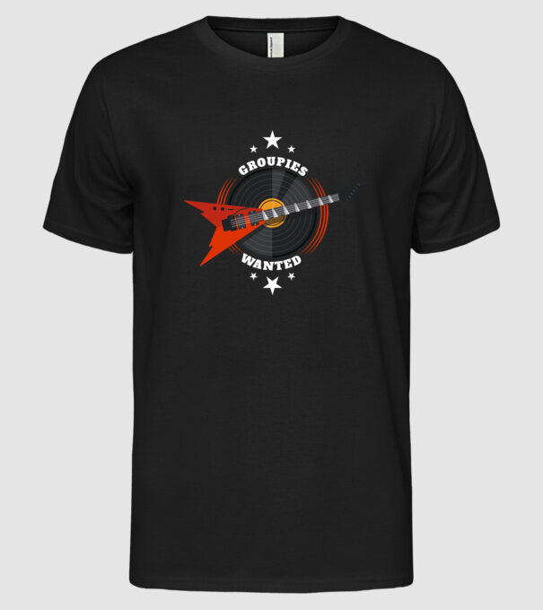 Groupies Wanted model negru pe tricou