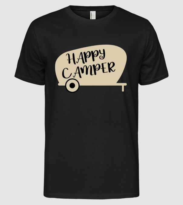 Happy camper text model negru pe tricou