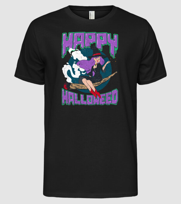 Happy Halloweed model negru pe tricou