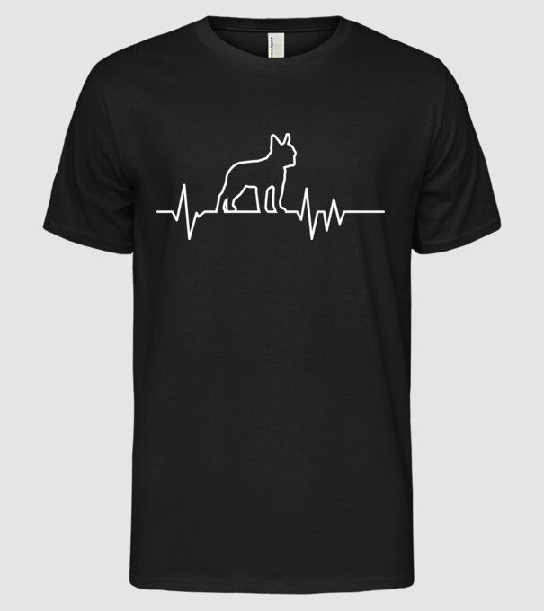 Heartbeat line Boston Terrier model negru pe tricou