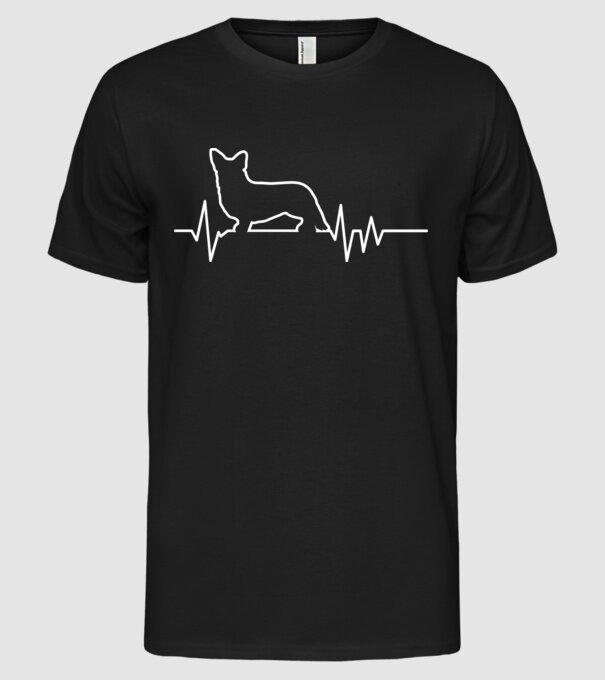 Heartbeat line Corgie model negru pe tricou