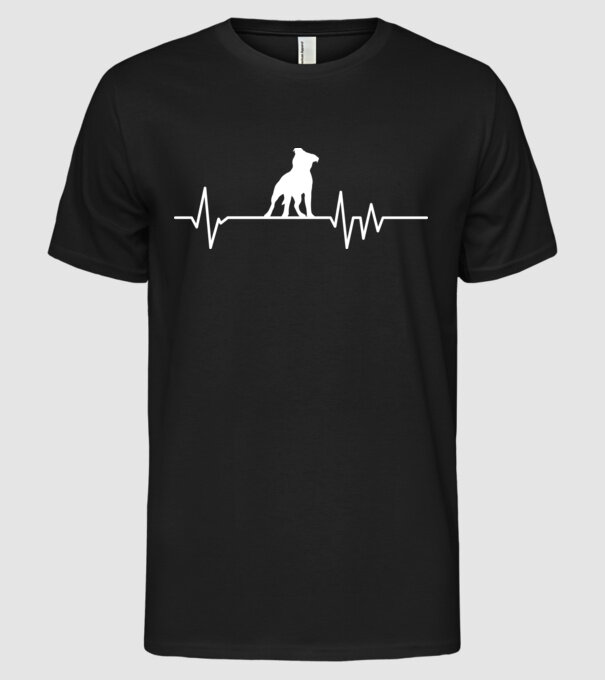 Heartbeat silueta Staffordshire terrier model negru pe tricou