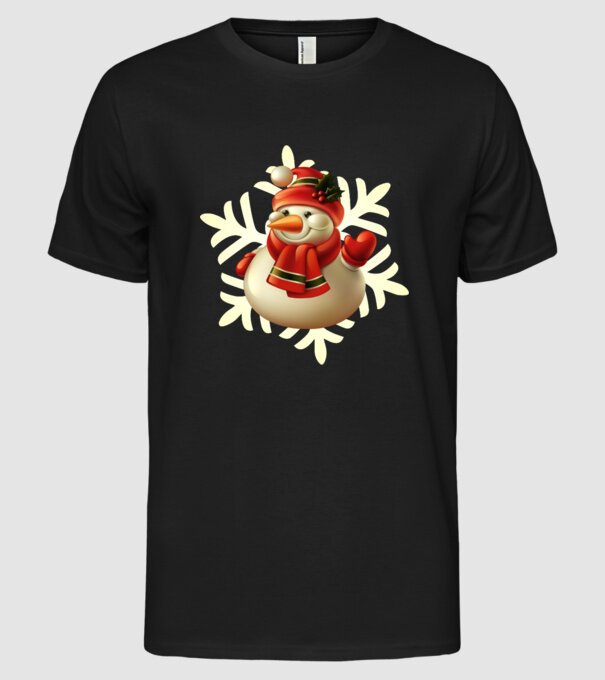 Om de zăpadă Moș Crăciun model negru pe tricou