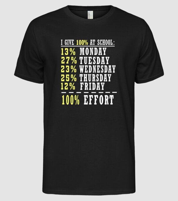 I give 100% at school model negru pe tricou
