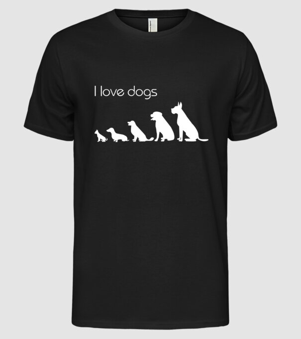 I love dogs model negru pe tricou