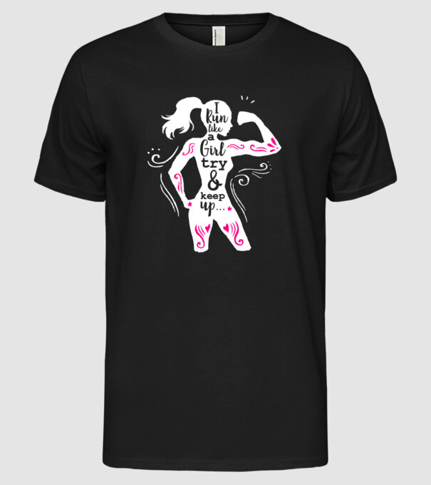 i run like a girl model negru pe tricou