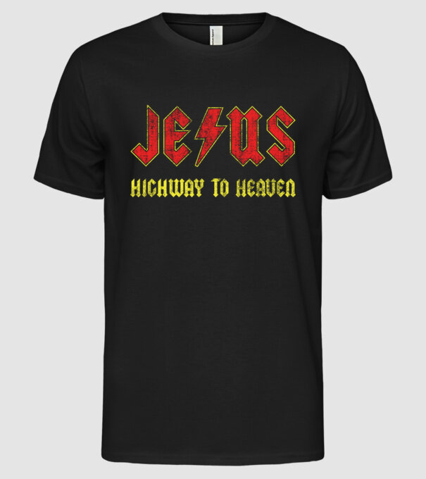 JESUS HIGHWAY TO HEAVEN model negru pe tricou
