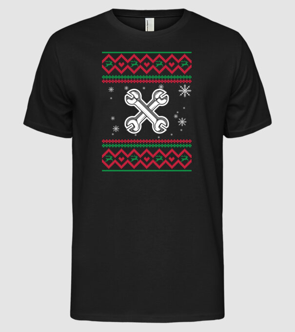 Model tricotat de Crăciun - mecanic auto model negru pe tricou