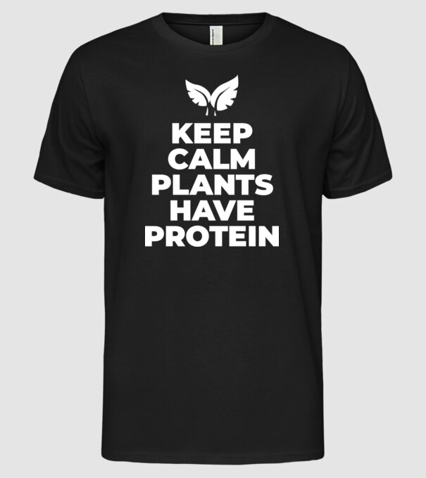keep calm plant protein model negru pe tricou