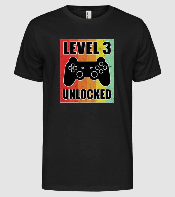 level 3 unlocked retro gamer model negru pe tricou