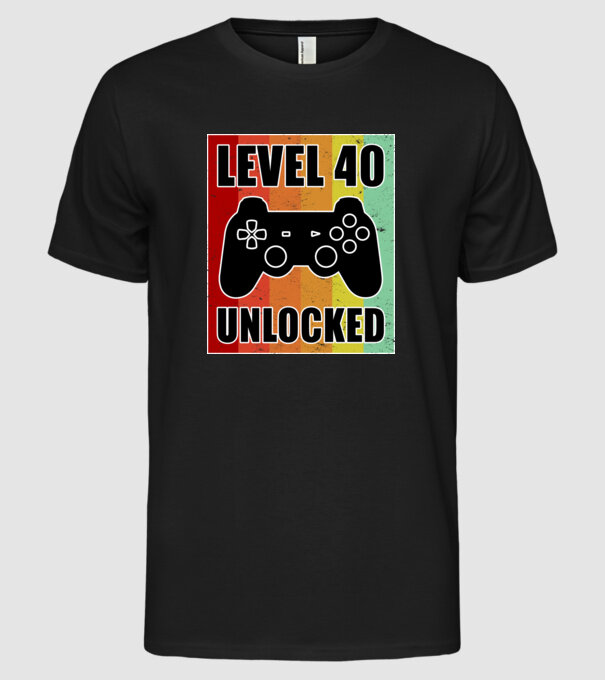 level 40 unlocked retro gamer model negru pe tricou