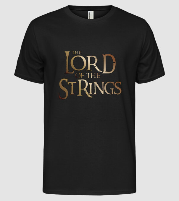 Lord of the Strings model negru pe tricou