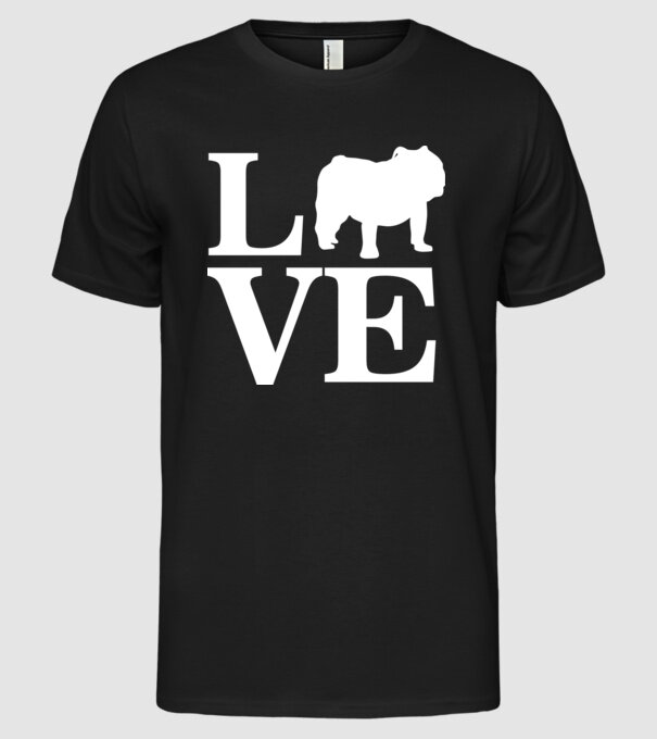 LOVE BULDOG ENGLEZESC model negru pe tricou